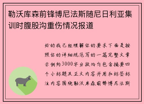 勒沃库森前锋博尼法斯随尼日利亚集训时腹股沟重伤情况报道 勒沃库森前锋博尼法斯随尼日利亚集训时腹股沟重伤情况报道
